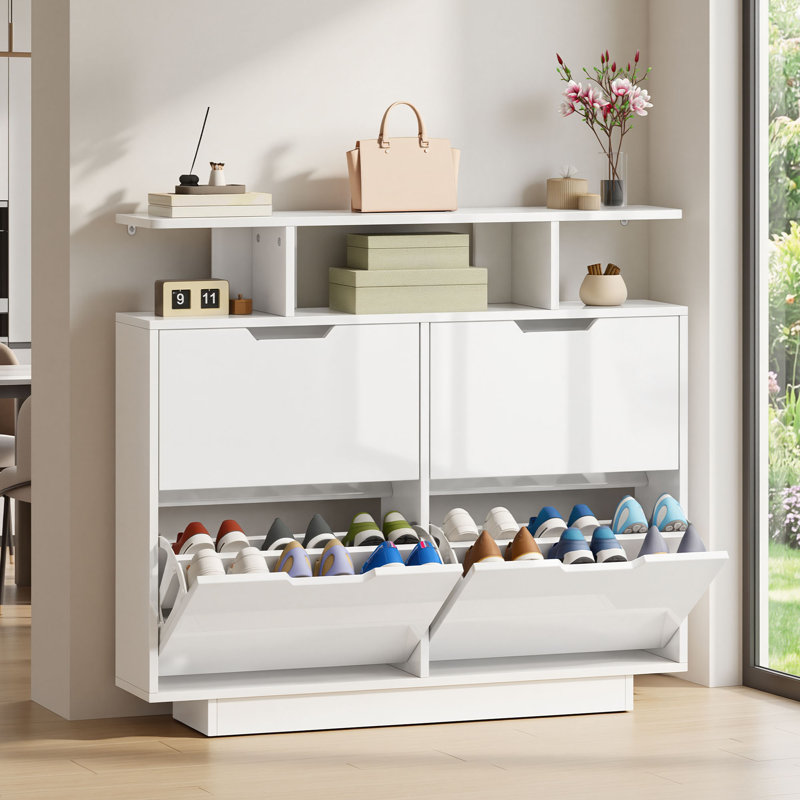24 Pair Flip Down Shoe Storage, White