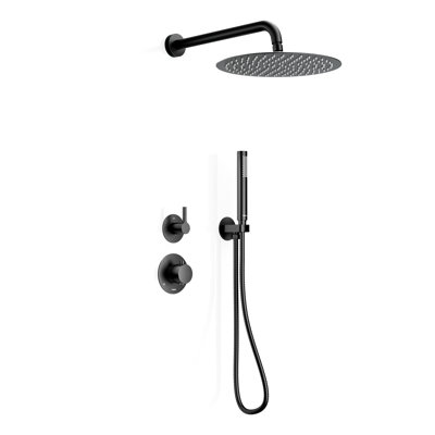 Tinian Thermostatic Shower System with Split Control Panel with 12-inch shower head, Handheld Shower in Matte Black