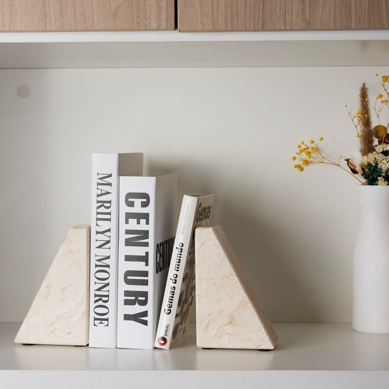 Serre-livres en marbre (ensemble de 2), Beige / Blanc, H 2,54 po x l 5,93 po x P 3,98 po