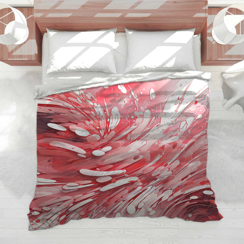 Édredon rouge et blanc à tourbillons abstraits, Grand lit