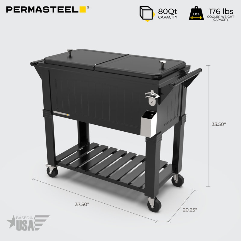 Permasteel 80 Qt. Furniture Style Rolling Patio Cooler, Black