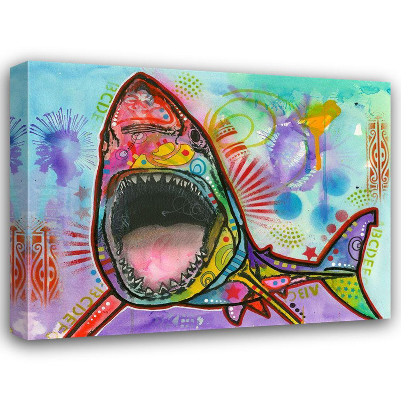 Beachcrest Home™ Dean Russo Collection Gallery Wrapped Canvas Art Titled: Shark 1, 36" H x 45" W