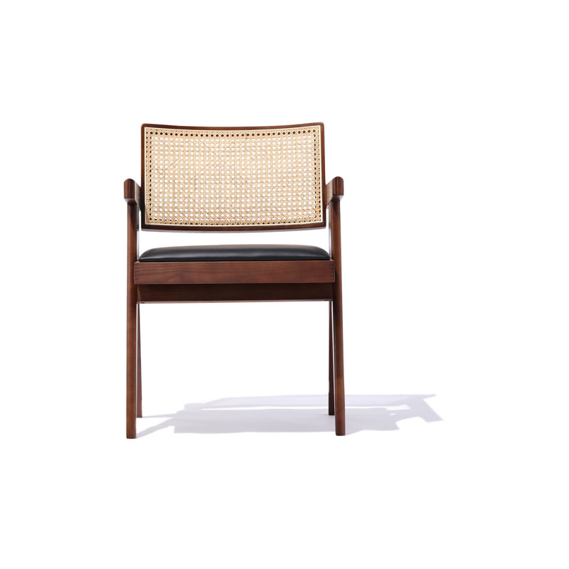 Pierre J Arm Half Wicker, Black Faux Leather