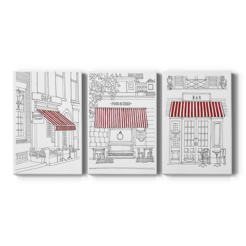 Auvent rayé I - Toile tendue avec châssis sur mesure - 3 pièces, H 12 po x l 24 po