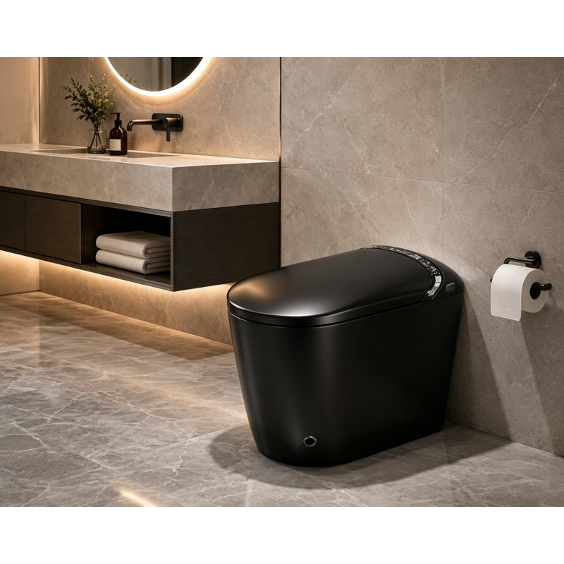 Yingze Smart Toilet with Bidet, Auto Foam Shield & Foot Flush – Tankless Heated Seat, Warm Air Dryer, LED Night Light, Self-Cleaning Nozzle, Modern One-Piece Toilet for Bathroom