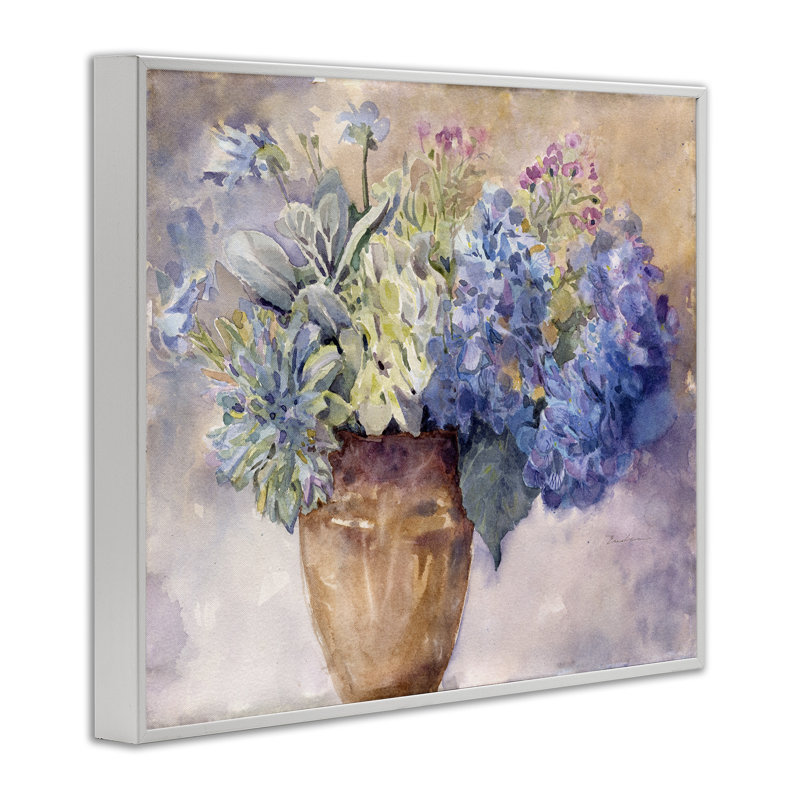 Peinture d'hortensia mauve par Evelia Designs, H 24 po x l 30 po x P 1,5 po, Estampe numérique encadrée blanc bord de mer