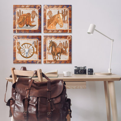 "Western Rodeo Scenes", ensemble de 4 toiles murales par Gina Ritter