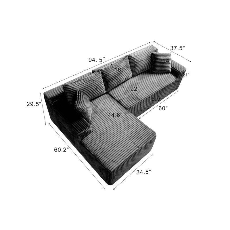 Canapé modulaire 94,5 po avec canapé en L modulaire avec méridienne en forme de L, canapé rembourré minimaliste moderne pour la chambre du salon, canapé d'angle à assise profonde, aucun assemblage requis