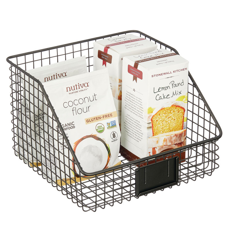 Metal Open-Front Pantry Basket with Label Plate - Storage Baskets for Fruits and Vegetables, and Snacks