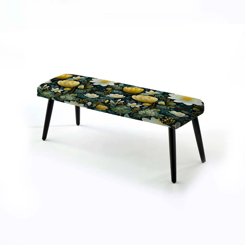 Botanical Bliss Boho Pattern II - Botanical Upholstered Black Bench