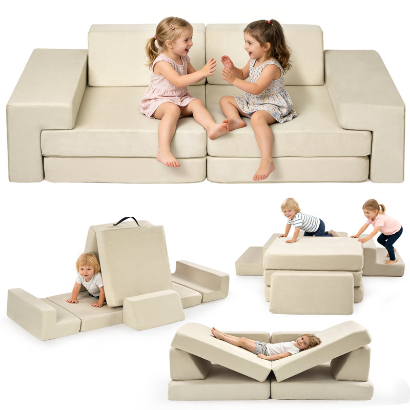 Canapé pour enfants et tout-petits, canapé-lit pliant convertible, canapé modulaire multifonctionnel 7 en 1 pour jouer, créer et dormir