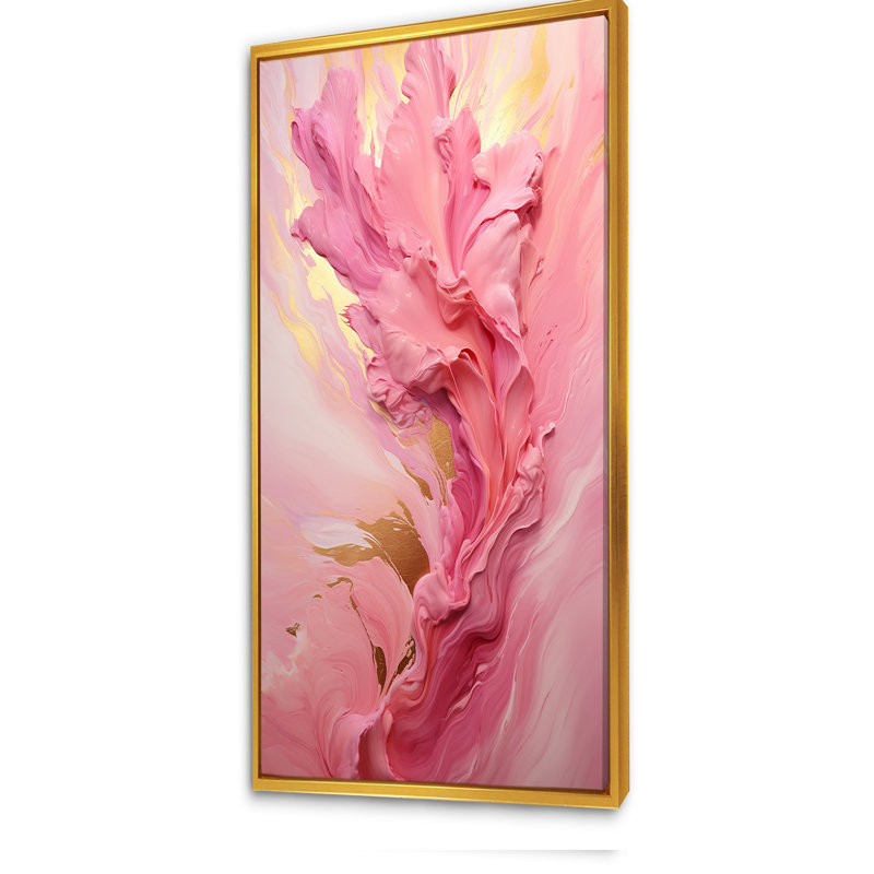 Rose radieux, crépuscule rêve II, Cadre flottant doré, H 60 po x l 28 po x P 1,5 po