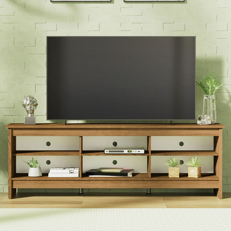 Media Console TV Stand Entertainment Center with 6 Shelves and Cable Management for 65, 75 Inch Television Living Room and Bedroom Modern Wooden