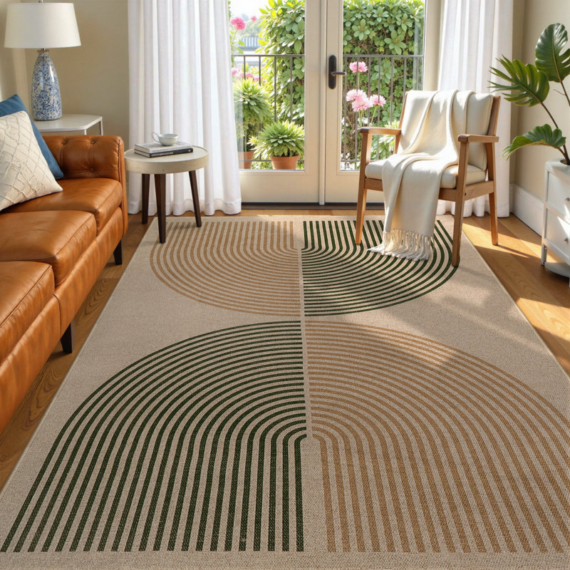 Modern Faux Jute Outdoor Area Rug with Non-Slip Backing, Washable Patio Rug for Deck, Backyard and Indoor, Rectangle 5' x 7'