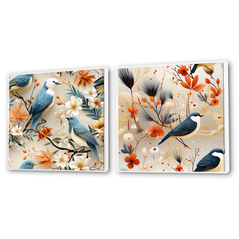 Collage Maelyss Birds On Branch, H 16 po x l 33 po, Cadre flottant blanc