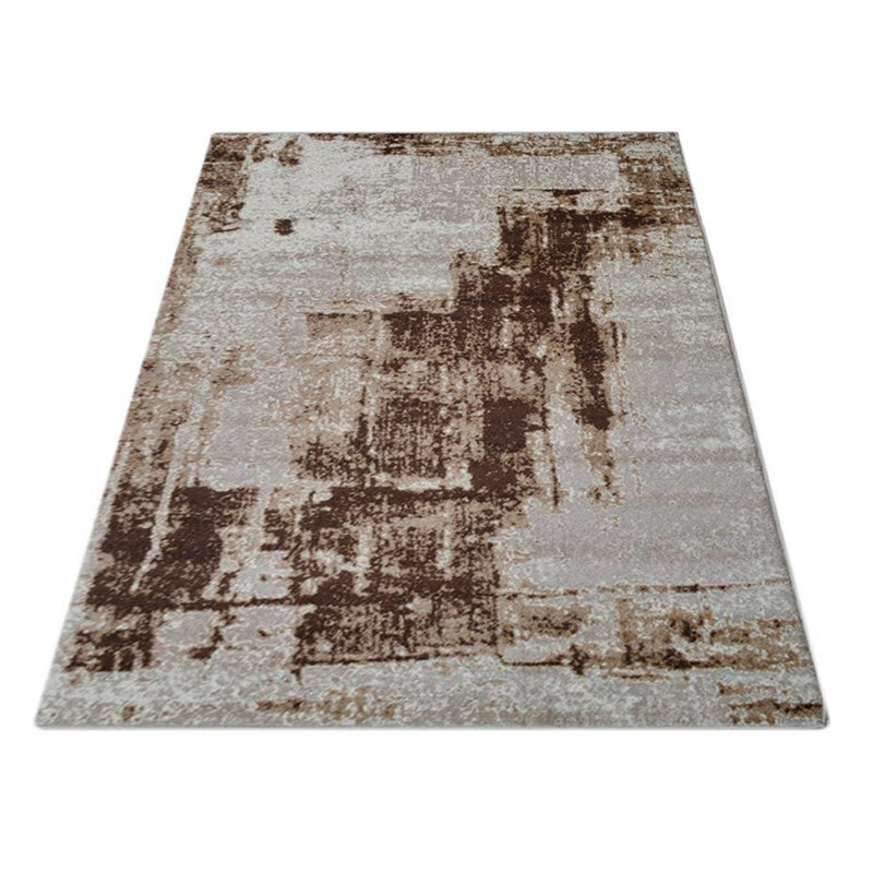 Machine Made Heatset Polyproplyene Area Rugs - Rectangle, Beige Color, Abstract Modern Design, Low Pile Machine Made Area Rugs for Living Room, Bed Room