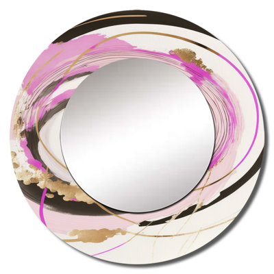 Quvondo Pink And Gold Minimalist Art II - Minimalism Unique Wall Mirror, Modern Round Mirror, Printed Metal Art