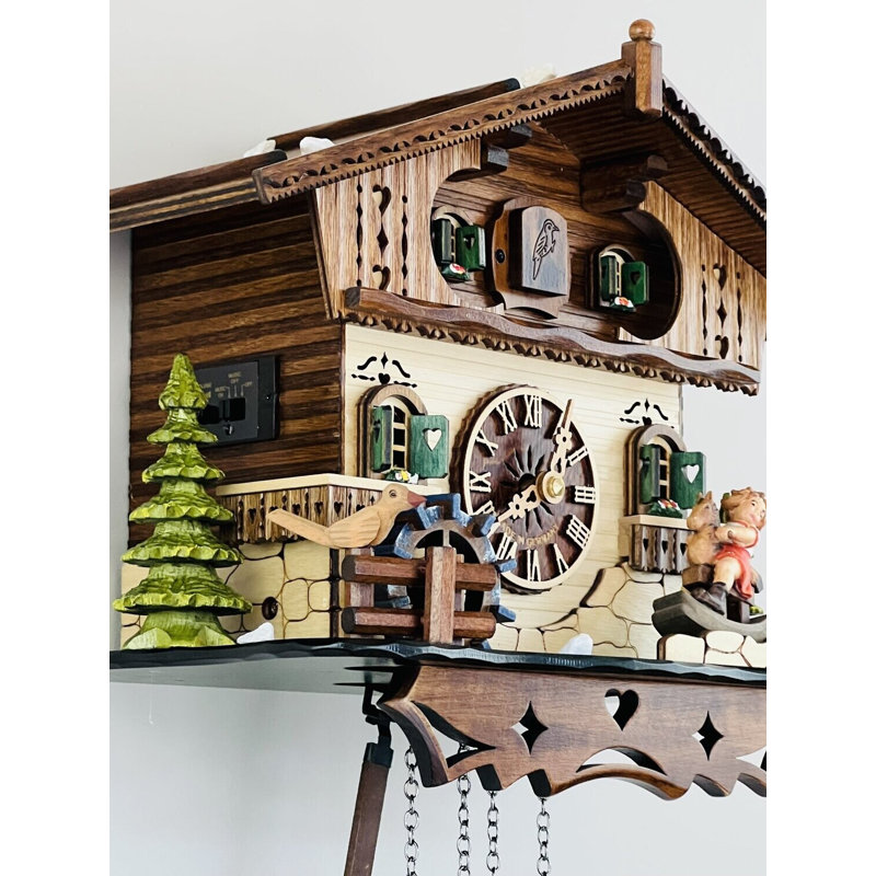  German Quartz Cuckoo Clock with Moving Waterwheel & Rocking Girl, 12 Melodies