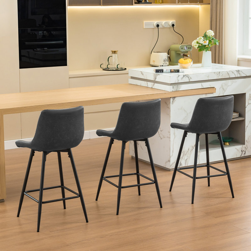 Tabouret de comptoir moderne en similicuir, Gris Heather, Tabouret de comptoir (siège d'une hauteur de 24 p, 3