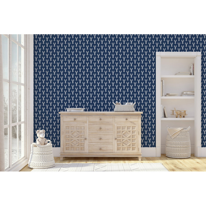 Nautical Lobster Knots 10' L x 24" W Peel and Stick Wallpaper Roll, Navy, Self-adhesive