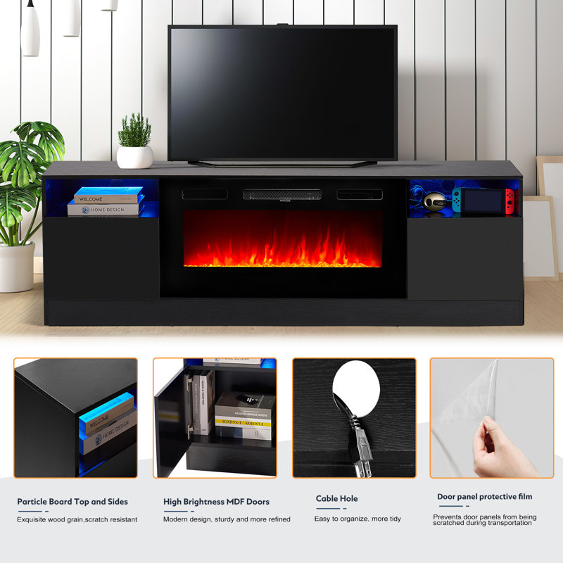 70’’ Media Console for TVs up to 78” with 36” Electric Fireplace, Black