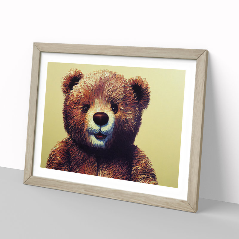 Adorable Teddy Bear - Single Picture Frame Print, 25cm H x 34cm W x 2cm D, Oak Framed