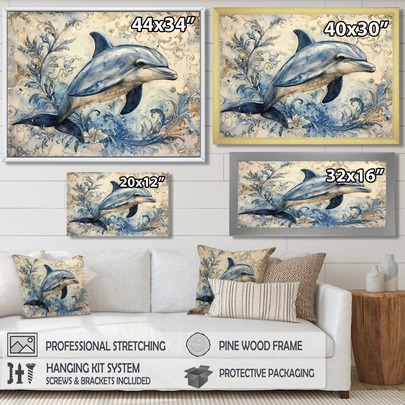 Impression sur toile Dolphin Majestic Oceanic Environment I - Animals Dolphin, 30" H x 40" W, Noir