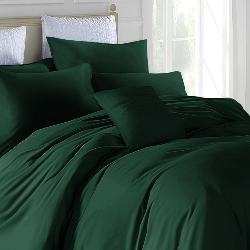 Marnisha Microfiber Solid Colour Duvet Cover Set with Pillowcases, Kingsize Duvet Cover Set +2 Pieces Included, Emerald