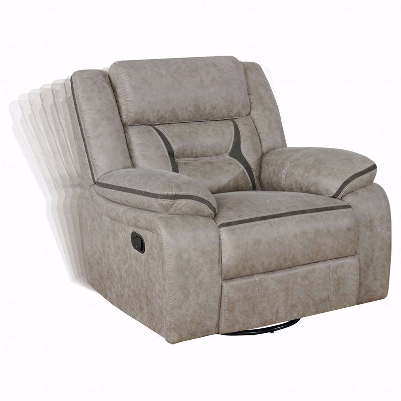 Upholstered Swivel Glider With Recliner Function With Pillow Top Arms, Taupe