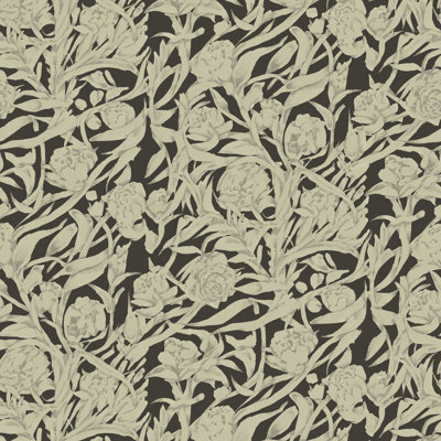 Wandervine - Ebony Taupe Botanical Wallpaper