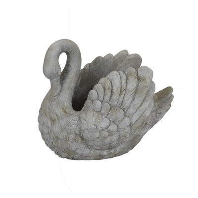 Jina Large Planter With Swan Sculpted Details, Gray Terracotta