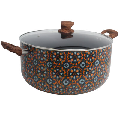 Cocotte en aluminium noire 12,7 pintes avec couvercle en verre et poignées aspect bois Talavera