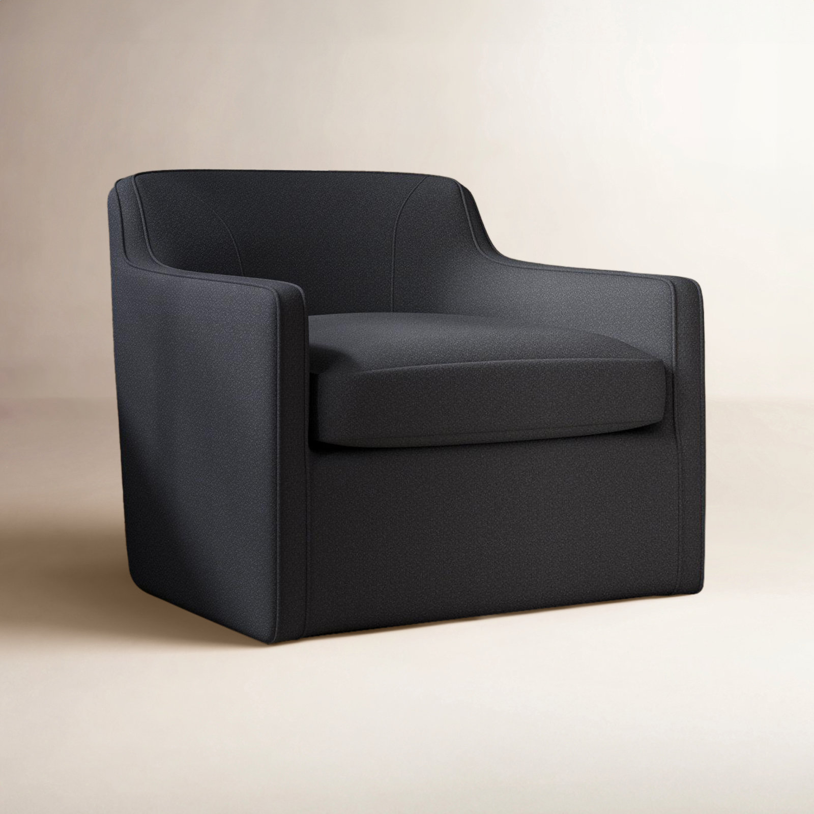 Marietta Upholstered Swivel Armchair, Davis Ink Performance Bouclé