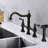 Bridge Dual Handles Kitchen Faucet In Matte Black, With Pull-Out Side Spray, Brass, Rust, , 360-Degree Rotating Immutable Nozzle Spray Faucet, Handles, Rust-, , Discharge