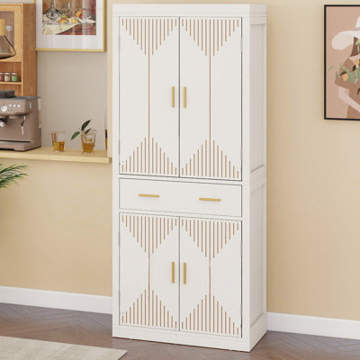 Borgar 72'' Kitchen Pantry Storage Cabinet with Adjustable Shelves & Carved Doors