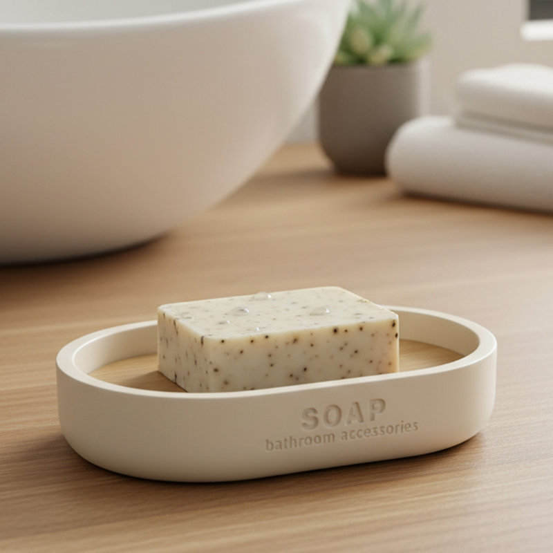 Willis Pure Matte Soap Dish with Bamboo Base, Beige