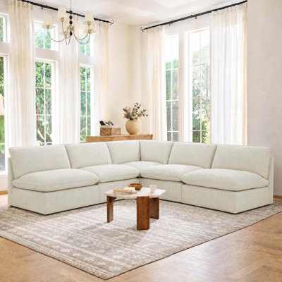 190.5″ 5-Piece Corner Modular Sectional with Extra Deep Seating & Storage Ottoman