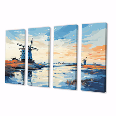 «Holland Wind Turbine Meadows III - Wind Turbines», 4 pièces d'art mural