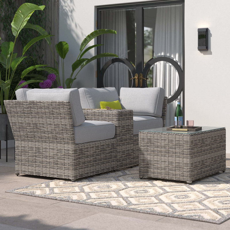 Ensemble de conversation en osier pour 2 personnes avec coussins Mae, L 33 po x l 22 po x H 18 po