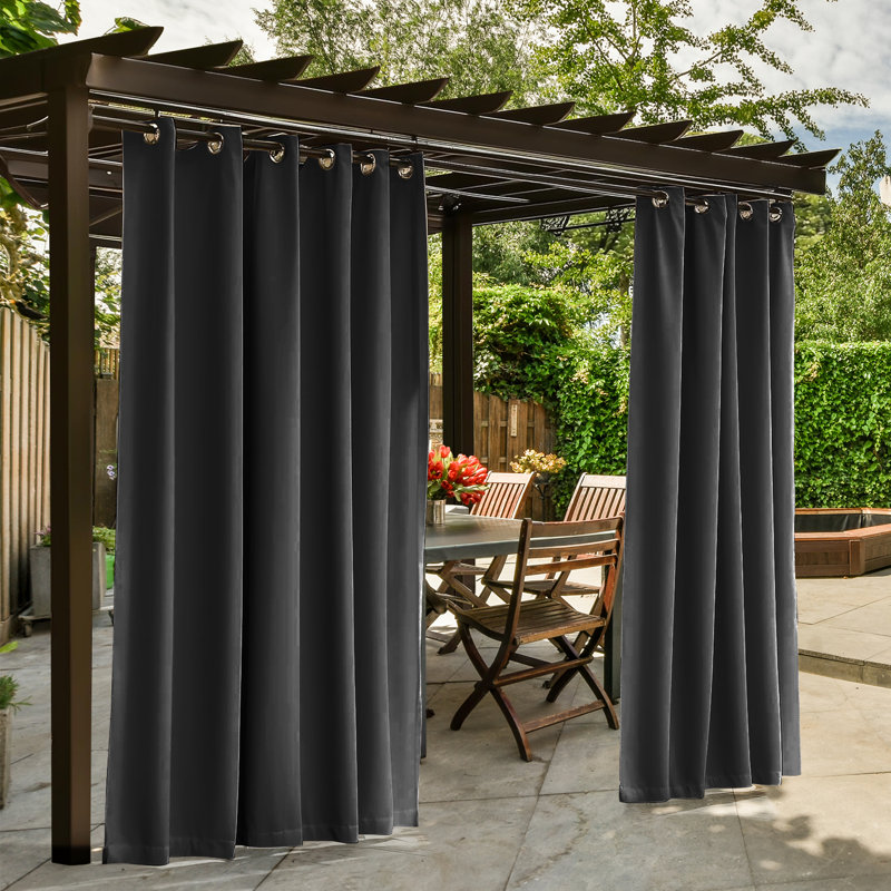 Outdoor Patio Curtains Waterproof - Darkening Thermal Insulated Curtains For Porch, Pergola, Cabana - Sunproof Blackout Drapes With Rust Proof Grommets, Set Of 2 Panels,Black