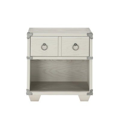 Table de chevet en bois grise avec quincaillerie élégante et design industriel