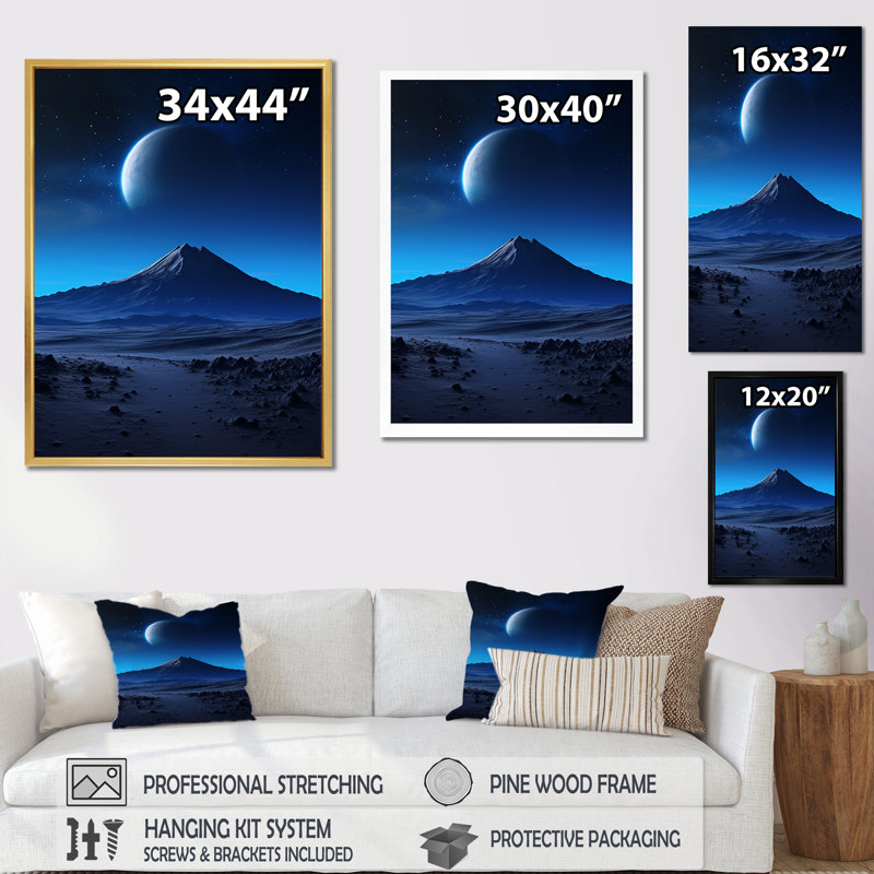 Paysage lunaire volcanique II, Cadre simple noir, H 32 po x l 24 po x P 1 po