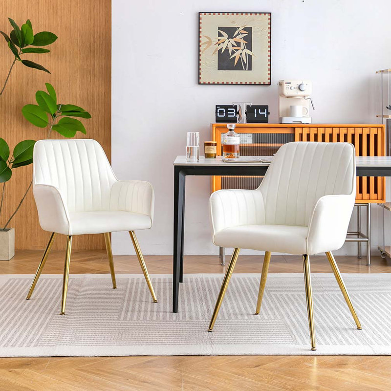Chaises d'appoint avec pieds en métal, Doré, Blanc