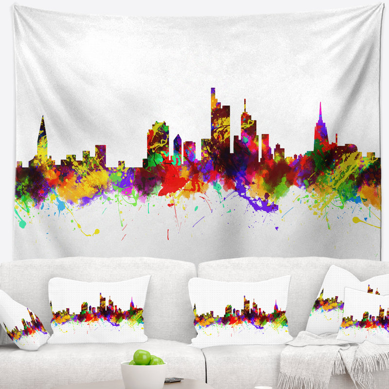Tapisserie d’horizon de l’allemagne cityscape francfort, H 78 po x l 92 po