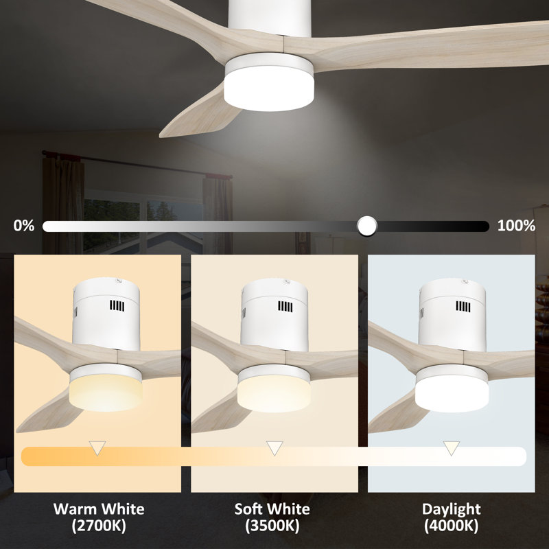 Amoni 52'' Ceiling Fan with LED Lights, Beige, White