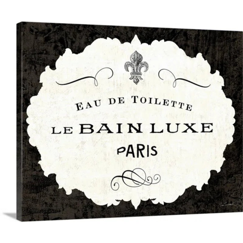 «Le Bain Luxe I» par Sue Schlabach - impression textuelle, H 29 po x l 36 po, Toile tendue, Sans cadre
