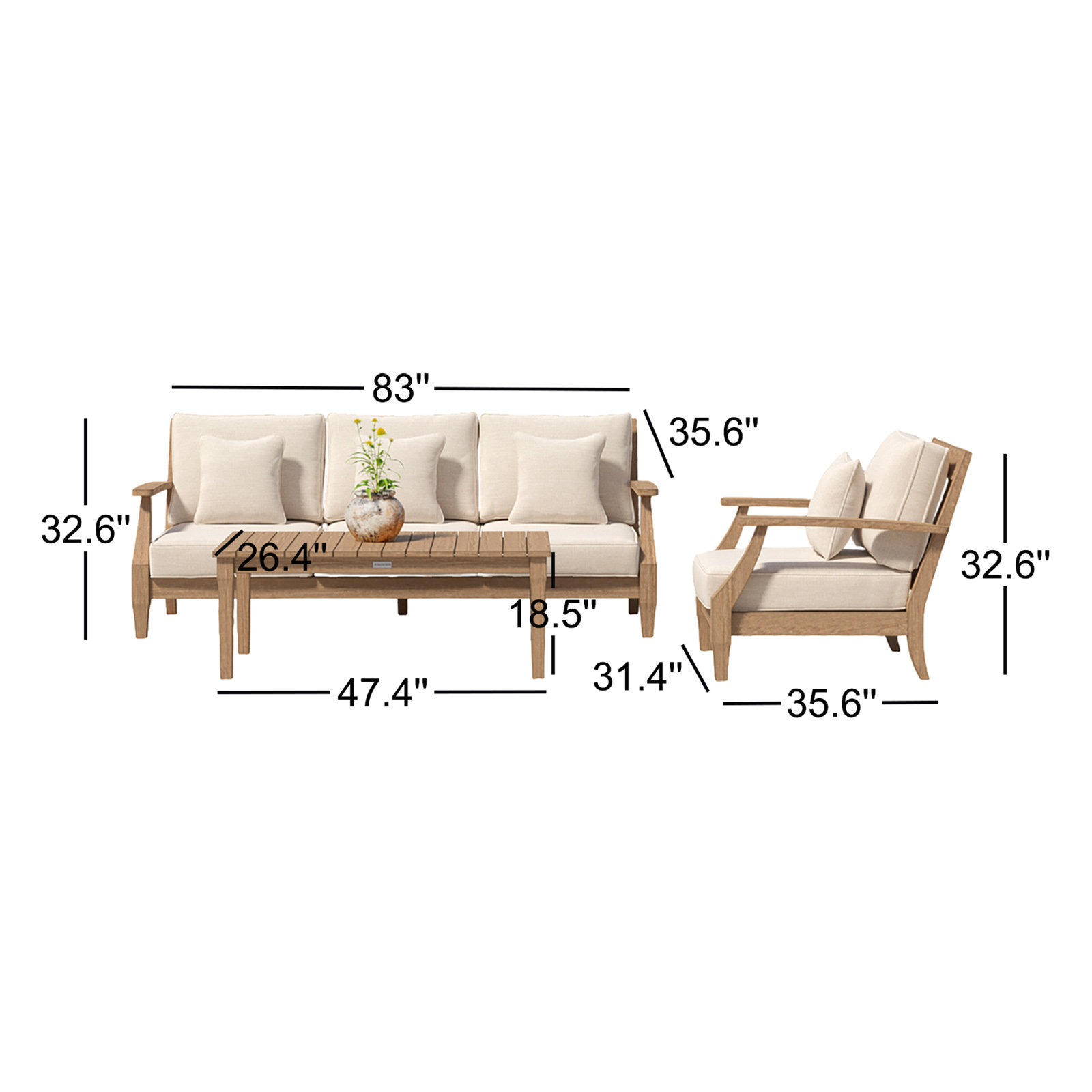 Samya 4-Person Eucalyptus Patio Seating Group