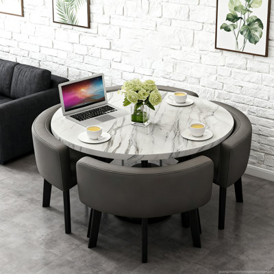 Ensemble de salle à manger moderne en marbre rond avec chaises rembourrées - Conception compacte pour les appartements et les bureaux