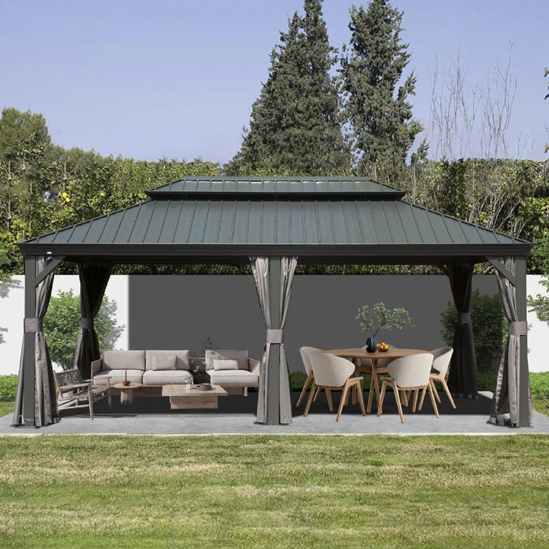All-weather Protection Aluminum Gazebo For Outdoor Gatherings - Durable Hardtop With Stylish Gray Design