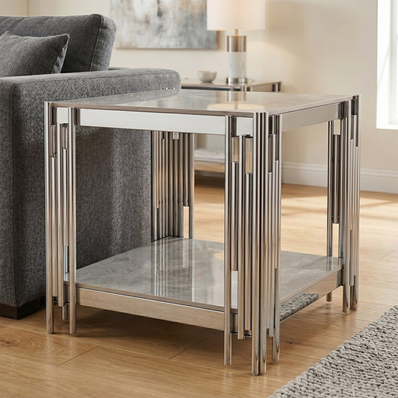Kya End Table Stone & Stainless Steel